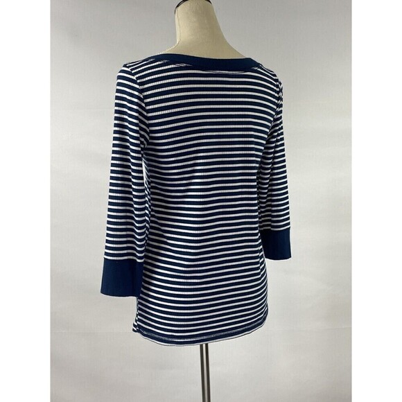 Akemi & Kin Anthropologie Tee Navy Blue White Breton Stripe Medium Boat Neck - Picture 4 of 10